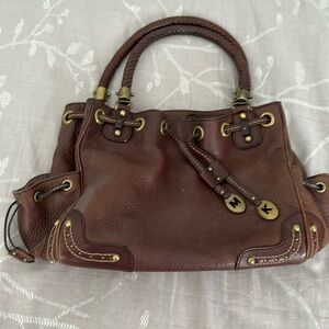 MICHAEL KORS Brown Pebbled Leather Cinched Drawstring Shoulder Bag